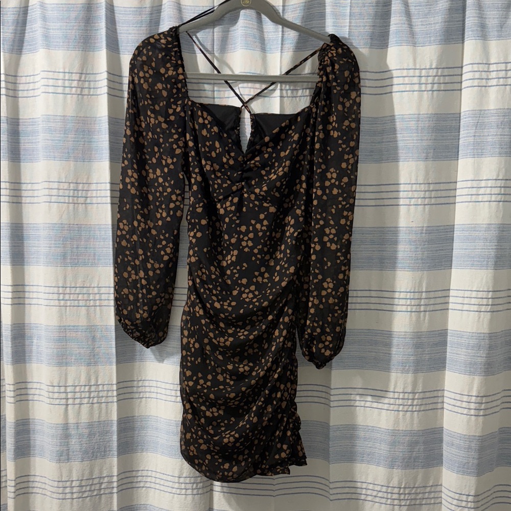 All in Favor Black and Brown LongPuff Sleeve MiniDress Size Small - Picture 2 of 7